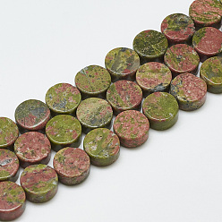 Unakite Natural Unakite Beads Strands, Flat Round, 10~10.5x5mm, Hole: 1mm, about 40pcs/strand, 16.3 inch