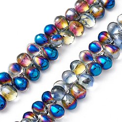 Colorful Electroplate Glass Beads Strands, Top Drilled Beads, Half Rainbow Plated, Teardrop, Colorful, 13~13.5x9.5mm, Hole: 0.9mm, about 120pcs/strand, 23.62 inch(60cm)