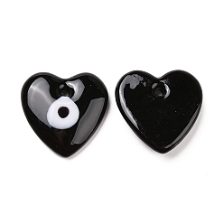 Black Handmade Evil Eye Lampwork Pendants, Heart, Black, 36x35x7.5mm, Hole: 3.5mm