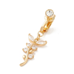 Golden Leaf Cubic Zirconia Charm Belly Ring, Clip On Navel Ring, Non Piercing Jewelry for Women, Golden, 40mm