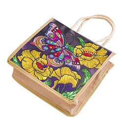 Papillon Kits de peinture au diamant pour sac à main en lin bricolage, artisanat de fourre-tout réutilisable, le modèle de papillon, sac à main: 260x260x110 mm