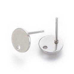 Stainless Steel Color 304 Stainless Steel Stud Earring Findings, with Flat Plate, Flat Round, Stainless Steel Color, 8x0.8mm, Hole: 1.5mm, Pin: 0.8mm