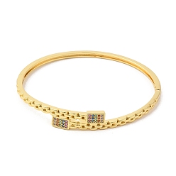 Real 16K Gold Plated Colorful Cubic Zirconia Rectangle Hinged Bangle, Brass Jewelry for Women, Real 16K Gold Plated, Inner Diameter: 2-1/4x2 inch(5.8x5.1cm)