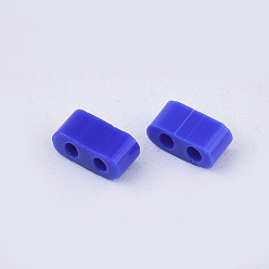 Blue 2-Hole Glass Seed Beads, Opaque Colours, Rectangle, Blue, 4.5~5.5x2x2~2.5mm, Hole: 0.5~0.8mm, about 2000pcs/bag