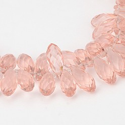 Pink Transparent Faceted Teardrop Glass Beads Strands, Top Drilled Beads, Pink, 20x10mm, Hole: 1mm, about 100pcs/strand, 16 inch
