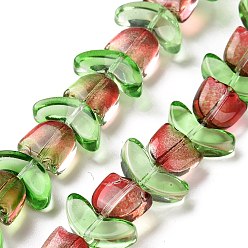 Rouge Indien Chapelets de perles en verre transparentes  , deux tons, tulipe, rouge indien, 6.5~9x9~14x4~5.5mm, Trou: 1mm, Environ 29 pcs/chapelet, 15.71'' (39.9 cm)