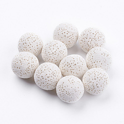 White Unwaxed Natural Lava Rock Beads, for Perfume Essential Oil Beads, Aromatherapy Beads, Dyed, Round, No Hole/Undrilled, White, 15.5~16mm