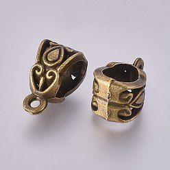 Antique Bronze Tibetan Style Zinc Alloy Tube Bails, Loop Bails, Scarf Bail Beads, Cadmium Free & Nickel Free & Lead Free, Antique Bronze, 13.5x8x8.5mm, Hole: 2mm, Inner Diameter: 6mm, about 980pcs/1000g
