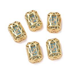 Dark Turquoise Eco-friendly Brass Micro Pave Cubic Zirconia Multi-strand Links, Rack Plating, Cadmium Free & Lead Free, Rectangle Octagon, Golden, Dark Turquoise, 12x8x5mm, Hole: 1.2mm