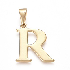 Letter R 304 Stainless Steel Pendants, Golden, Initial Letter.R, 26x23x1.5mm, Hole: 5x8mm