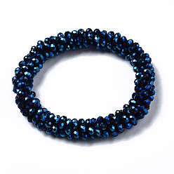 Marine Blue Faceted Electroplate Glass Beads Stretch Bracelets, Torsade Bracelets, Rondelle, Marine Blue, Inner Diameter: 2 inch(5cm)