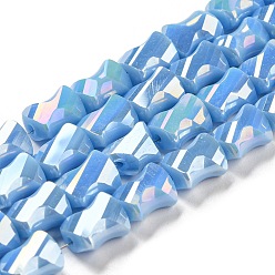 Bleu Ciel Chapelets de perles en verre électrolytique , demi arc-en-ciel plaqué, facettes rectangle de torsion, bleu ciel, 10x8x5mm, Trou: 1.2mm, Environ 50 pcs/chapelet, 21.26'' (54 cm)