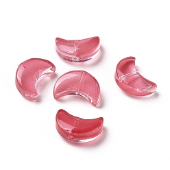 Rouge Indien Perles de verre peintes par pulvérisation transparent, croissant de lune, rouge indien, 14x9.5x5mm, Trou: 1mm