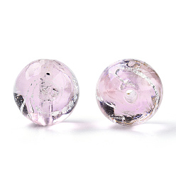 Pink Perles lampwork de feuille d'argent manuelles, ronde, rose, 13~14mm, Trou: 1.6~1.8mm