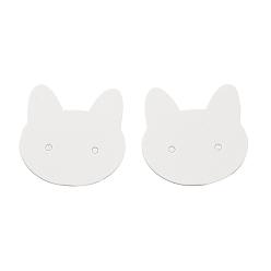 Blanco 100 tarjetas de presentación de aretes de papel con forma de gato, blanco, 3.5x3.5x0.03 cm, agujero: 2 mm