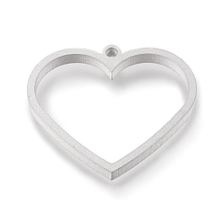 Stainless Steel Color 304 Stainless Steel Open Back Bezel Pendants, For DIY UV Resin, Epoxy Resin, Pressed Flower Jewelry, Heart, Matte Stainless Steel Color, 26x30x3mm, Hole: 2mm