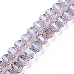 Lilac Electroplate Transparent Glass Beads Strands, Faceted, Round, Lilac, 9.5x8.5mm, Hole: 1.5mm, about 65~70pcs/strand, 22.05 inch~23.62 inch(56~60cm)