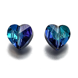 Azul Perlas de vidrio transparentes, facetados, corazón, azul, 10x10x7 mm, agujero: 1~1.2 mm