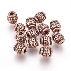 Red Copper Tibetan Style Beads, Zinc Alloy, Lead Free & Cadmium Free, Barrel, Red Copper Color, 6mm in diameter, 6mm long, hole: 2mm