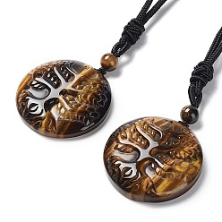 Tiger Eye Natural Tiger Eye Tree of Life Pendant Necklace with Nylon Rope, 34.80~35.43 inch(88.4~90cm)