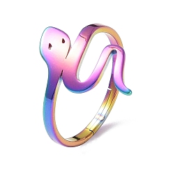Rainbow Color Chapado en iones (ip) 304 anillo ajustable de serpiente de acero inoxidable para mujer, color del arco iris, diámetro interior: 16.8 mm