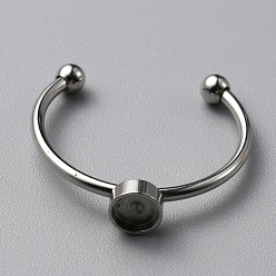 Stainless Steel Color 304 Stainless Steel Cuff Ring Components, with 201 Stainless Steel Tray and Beads, Stainless Steel Color, US Size 7 1/4(17.5mm), Tray: 4mm