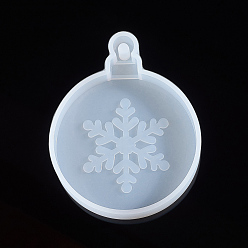 Clear Pendant Silicone Molds, Resin Casting Molds, For UV Resin, Epoxy Resin Jewelry Making, Flat Round with Snowflake, White, 81x64x12mm, Inner Diameter: 77x61mm