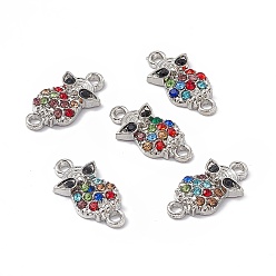Platinum Alloy Rhinestones Connector Charms, Owl Links, Mixed Color, Platinum, 18x9.5x2.5mm, Hole: 1.8mm