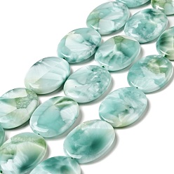 Natural Glass Brins de perles de verre naturel, classe AB +, oeuf, bleu aqua, 40x30x7.5~9mm, Trou: 1.6mm, Environ 10 pcs/chapelet, 15.5~15.7'' (39.37~39.88 cm)