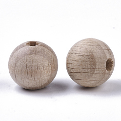 PapayaWhip Natural Beech Wood Beads, Round Unfinished Wooden Beads, Undyed, Lead Free, PapayaWhip, 13.5~14x13mm, Hole: 3mm
