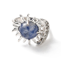 Punto Piedra Azul Manguitos abiertos de sol y luna de jaspe azul natural, joyas de latón platino para mujer, sin plomo y el cadmio, diámetro interior: 17~18 mm