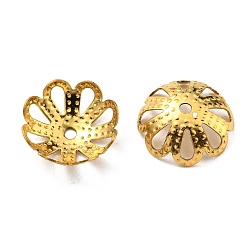 Real 18K Gold Plated 304 Stainless Steel Bead Caps, Multi-Petal, Flower, Real 18K Gold Plated, 9.5x3mm, Hole: 1mm
