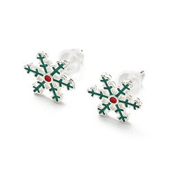 Snowflake Christmas Theme Brass Stud Earrings, Snowflake, 9x9mm