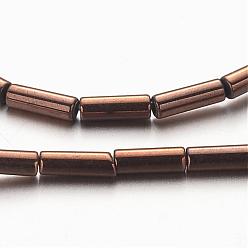 Copper Plated Electroplate Non-magnetic Synthetic Hematite Bead Strands, Tube, Copper Plated, 8x2mm, Hole: 1mm, about 51pcs/strand, 15.7 inch
