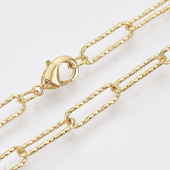 Real 18K Gold Plated Brass Textured Paperclip Chain Necklace Making, with Lobster Claw Clasps, Real 18K Gold Plated, 19.68 inch(50cm), Link: 14.5x4.5x1mm