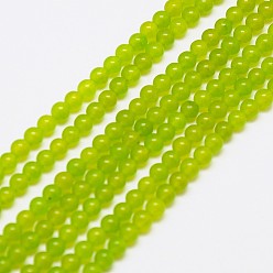 Jaune Vert Malaisie naturel brins jade perles, perles rondes teints, jaune vert, 4mm, Trou: 1mm, Environ 92 pcs/chapelet, 15 pouce