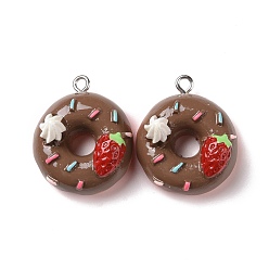 Coconut Brown Opaque Resin Pendants, with Platinum Tone Iron Loops, Donut, Coconut Brown, 25x22x13.5mm, Hole: 2mm