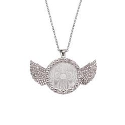 Platinum Alloy Big Pendants Cabochon Settings, with Crystal Rhinestone, Cadmium Free & Lead Free, Flat Round with Wing, Platinum, Tray: 25mm, 41.5x60x3.5mm, Hole: 5x3.5mm