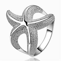 Silver Fashion Style Brass Starfish/Sea Stars Metal Rings, Silver Color Plated, Size 7, 17mm
