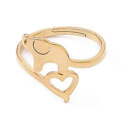 Real 18K Gold Plated Ion Plating(IP) 201 Stainless Steel Elephant with Heart Adjustable Ring for Women, Real 18K Gold Plated, US Size 6 1/4(16.7mm)