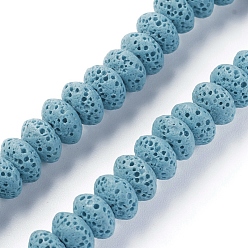 Bleu Ciel Brins de perles de pierre de lave naturelle, teint, rondelle, bleu ciel, 9x5~5.5mm, Trou: 2mm, environ 37 pcs / brin, 7.87 pouce (20 cm)