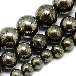 Dark Slate Gray Natural Pyrite Beads Strands, Round, Dark Slate Gray, 6mm, Hole: 1mm, about 66pcs/strand, 16.3 inch(41.4cm)