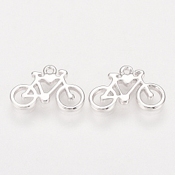 Real Platinum Plated Brass Charms, Nickel Free, Real Platinum Plated, Bicycle, 9x13x1.5mm, Hole: 1mm