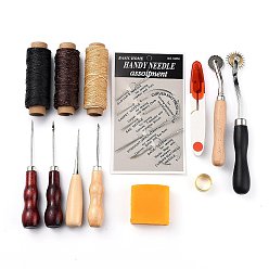 Mixed Color Leather Crafting Tools and Supplies, Leather Working Tools Set with Awl Waxed Thread Thimble Kit, for Stitching Punching Cutting Sewing Leather Craft Making, Mixed Color, 18x11x5.2cm