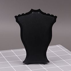 Negro Soportes de exhibición de collar de aretes con parte posterior inclinada de plástico, Estante de joyería de busto para mostrar collar y arete, negro, 45x60x123 mm