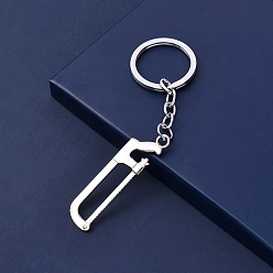 Platine Porte-clés pendentif en alliage, Avec des anneaux clés, scie à métaux, platine, 5.5~6.5 cm