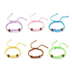 Mixed Color Adjustable Braided Nylon Cord Macrame Pouch Bracelet Making, Interchangeable Stone, with Wood Beads, Mixed Color, 1/4 inch(0.5cm), Inner Diameter: 1-7/8~3-3/8 inch(4.8~8.5cm), 6 colors, 1pc/color, 6pcs/set