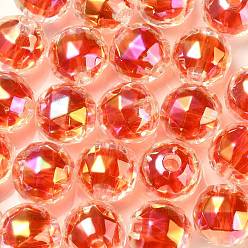 Roja Cuentas acrílicas iridiscentes arcoíris chapadas en uv de dos tonos, facetados, rondo, rojo, 15x15.5 mm, agujero: 3.8 mm