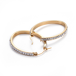 Golden 304 Stainless Steel Hoop Earrings, with Polymer Clay Rhinestone, Crystal, Golden, 43x30.5x3mm, Pin: 0.7x1mm