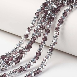 Brun De Noix De Coco Plaquent verre transparent perles brins, demi-argenté, facette, rondelle, brun coco, 6x5mm, Trou: 1mm, Environ 92~94 pcs/chapelet, 17~17.5 pouce (42.5~43.75 cm)